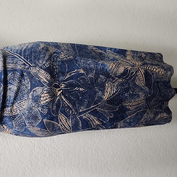 Ralph Lauren Blue w/Tan Floral & Tribal Design Scarf Neck Bodycon Dress Sz. M - Picture 3 of 13